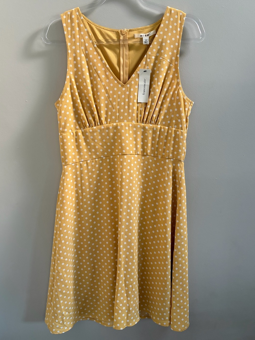 Francesca’s Miami Polka Dot Pinup Dress Yellow Medium NWT